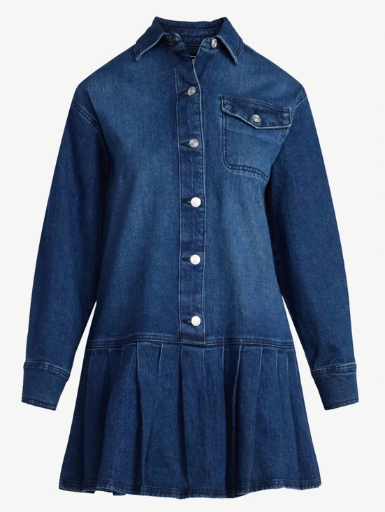 Scoop Dresses & Skirts - Scoop Women’s Denim Pleated Mini Shirt Dress Long Sleeve